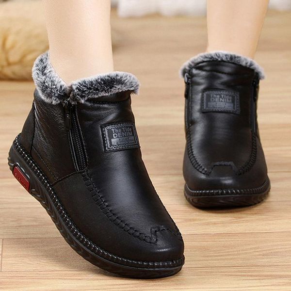 

boots women's cotton winter waterproof fur warm cloth shoes plus velvet padded mother's non-slip snow, Black