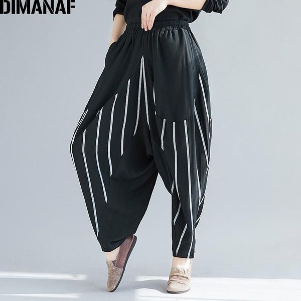 

women's pants & capris dimanaf oversize women vintage trousers pantalones cotton spliced striped black female harem loose plus size spr, Black;white