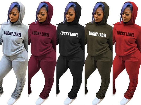 

women's two piece pants wholesale 2021 fall casual hooded lettered printed pleated set w920, White
