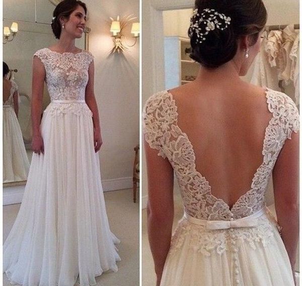 

wedding dress stunning new arrival 2021 custom made vestido de noiva a line cap sleeve long chiffon lace backess robe de mariee, White