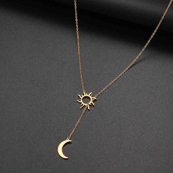 

stainless steel sun totem and moon necklace women fashionable exquisite summer must-have party for friend jewelry, Silver