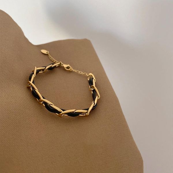 

link, chain bracelets fashion design sense geometric leather bracelet simple retro personality tide mesh red, Black