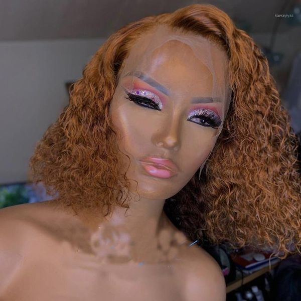 

orange ginger color 13x4 lace front wigs pre plucked brazilian curly human hair glueless 180% density remy frontal wig1, Black;brown