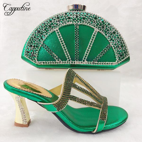 

dress shoes selling fashion green color woman and bag set summer style high heels for wedding party tx-975, Black