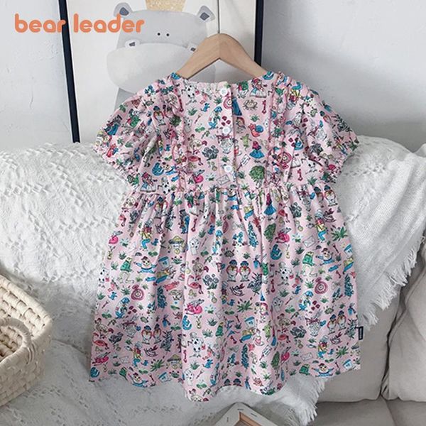 

bear leader girls cartoon print party dresses fashion baby princess cute costumes kids summer vestidos children clothes 2-7y girl's, Red;yellow