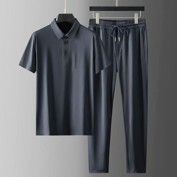 

jogging clothing 2021 summer thin mens sets (t-shirt+pants) luxury short sleeve sport casual soft male fashion slim fit silky man 3xl, Black;red