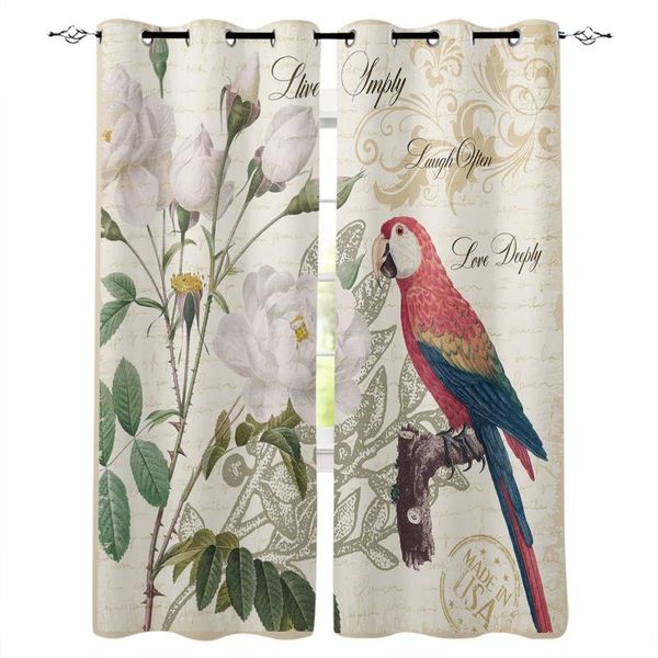 

parrot bird rose flower retro window curtains for living room bedroom kitchen modern home decoration drapes blinds curtain &