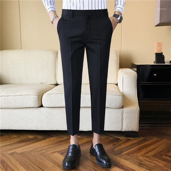 

men's pants 2021 korean fashion 9-point small trousers slim suit casual, Black