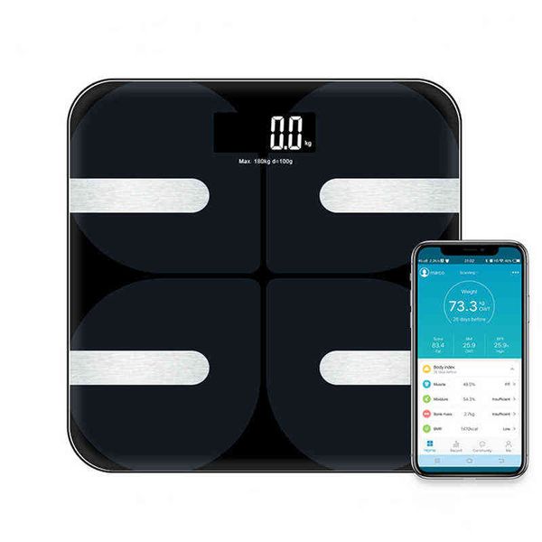 Весовая веса Умный Цифровой Масштаб Тело Жир Вес Баланс Bluetooth Пол Шкала Подключите приложение Android IOS Electronic ЖК-ванная комната H1229