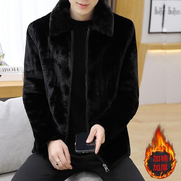 

men's fur & faux winter black coat turn-down collar thick warm zip up short size m-3xl n99