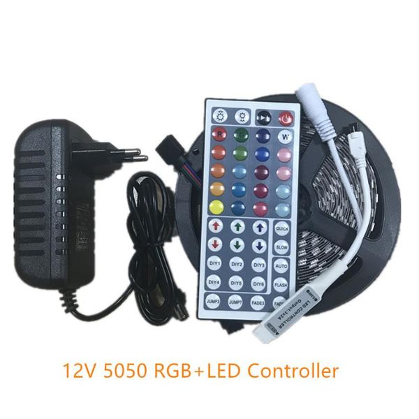

strip light 2835 5m leds tape diode ribbon flexible mini ir controller dc 12v adapter set strips led