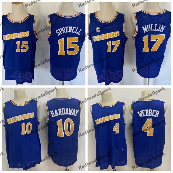 Camisas de basquete vintage de 1993-94 10 Tim Hardaway 4 Chris Webber 17 Mullin 15 Latrell Sprewell Camisas costuradas