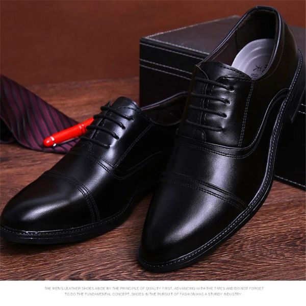 

men dress shoes formal men's handmade business wedding big size genuine leather lace-up male, Black