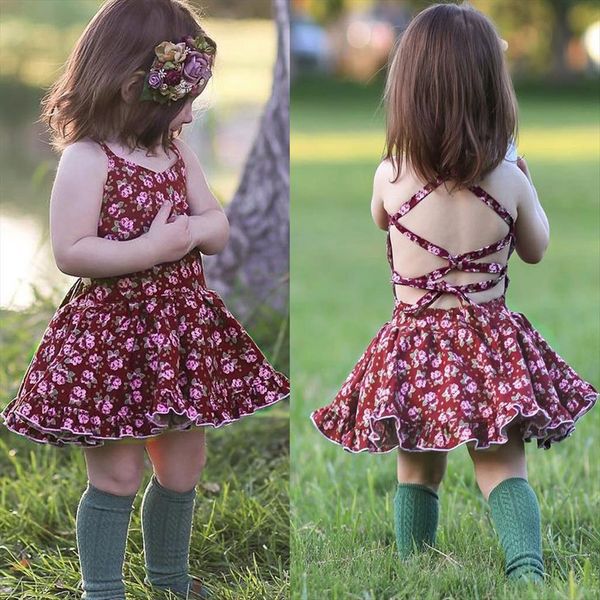 

summer toddler baby girls floral girl dresses straps backless princess outfits clothes children gilrs y, Red;yellow