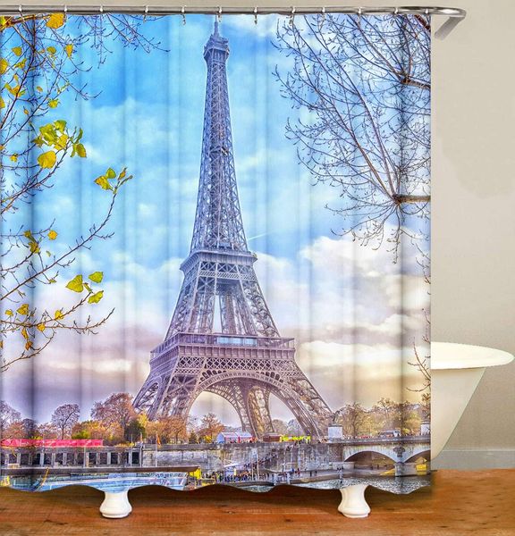 

eiffel tower shower curtain scenery bathroom shower curtain - waterproof fabric bath curtain with hooks - 72 x 72 inch