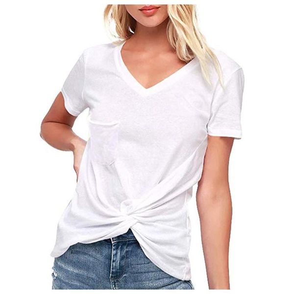 

women's t-shirt women summer casual t-shirts knot short sleeve v neck tunic tshirt elegant female white streetwear tee shirts