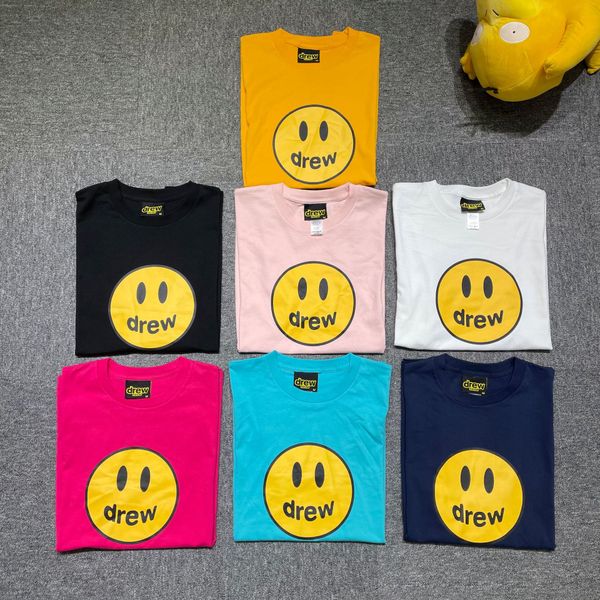 

7 colors drew house t shirts 20ss smiley face 100% pure cotton short sleeve loose oversize street style t-shirt couple, White;black