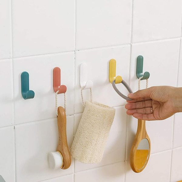 

4pcs/set towel hooks plastic door hangers self adhesive wall hat racks keys hanger organizer home decor key holder & rails