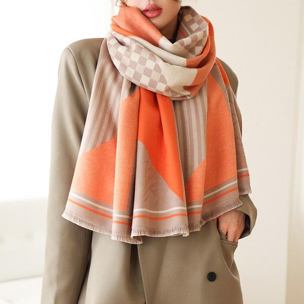 

scarves 2021 sunscreen print bandanna autumn and winter cashmere fashion lattice beach towel female 190x65cm dustproof shawl, Blue;gray