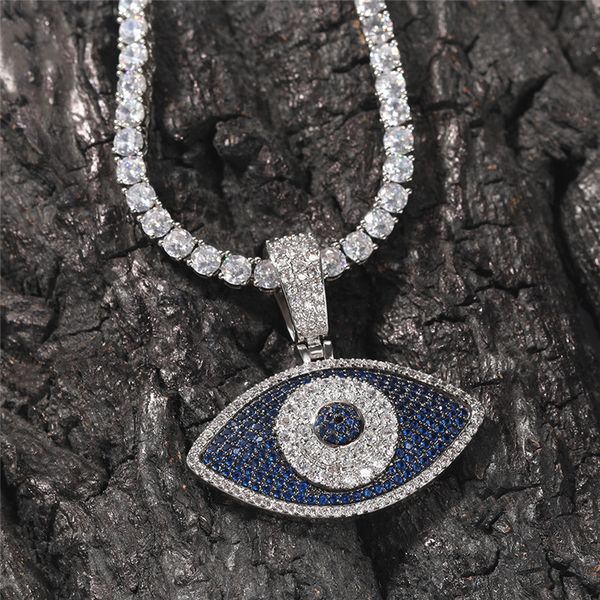 

iced out devil eye pendant necklace gold silver plated mens bling hip hop jewelry gift