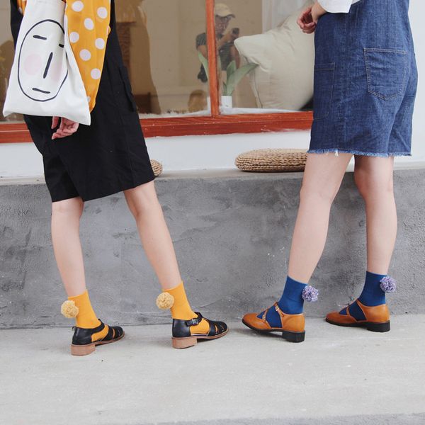 

pattkin high rib plain cotton heel large wool ball women' socks, Red;black