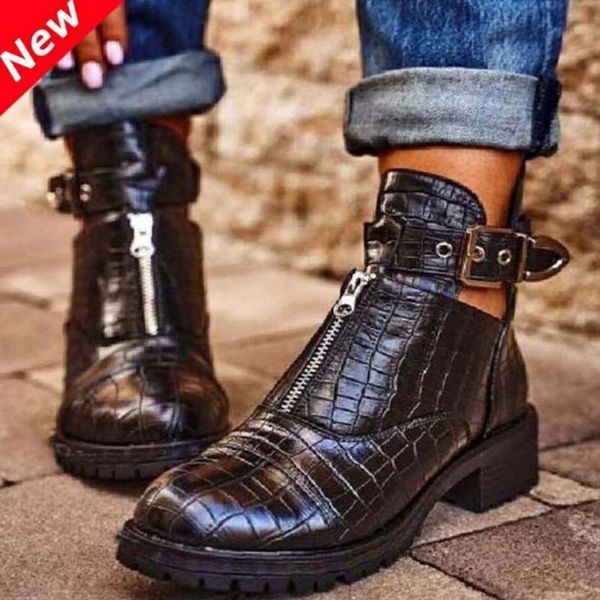 

boots women leather fashion short for ladies cowboy platform ankle black thick heel plus size