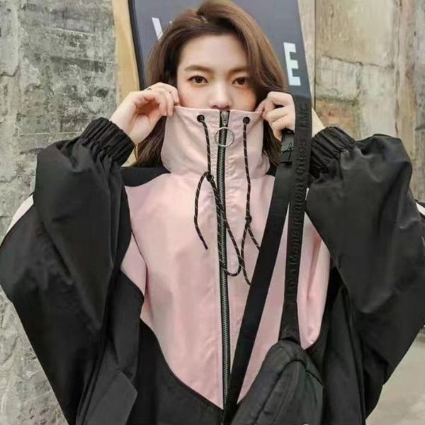 

running jackets student fashion sports jacket all-match women spring autumn 2021 ins korean loose mid-length baseball uniform, Black;red