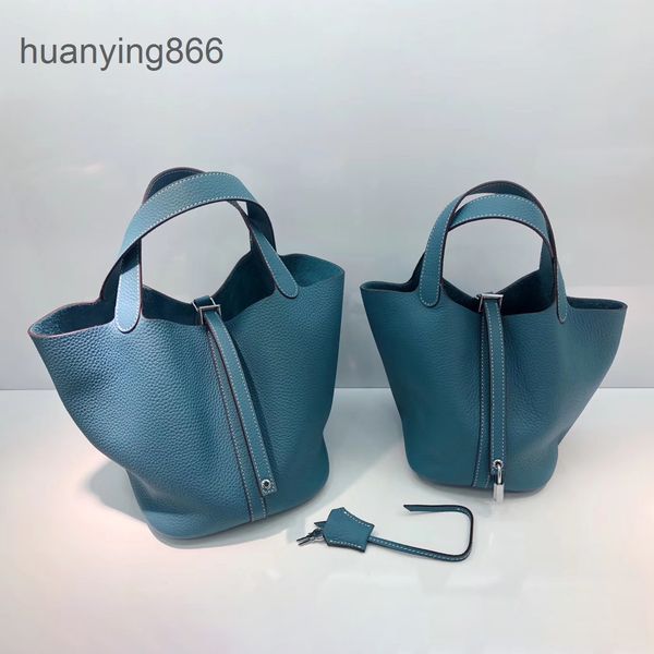 

designer h handbags 2022 new first layer litchi pattern original cowhide h family vegetable basket bucket leather women's