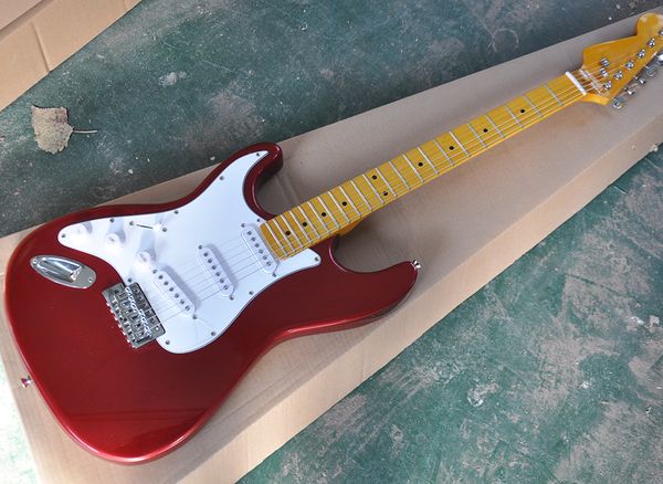 

factory outlet-6 strings left handed metallic red electric guitar with basswood body,yellow maple neck,high cost performance