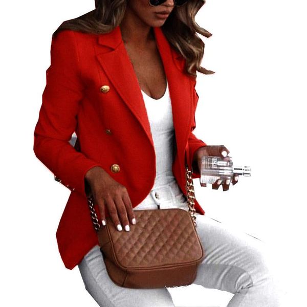 

women's suits & blazers women autumn solid color jacket long sleeve double breasted collar suit fashion casual blazer female office lad, White;black