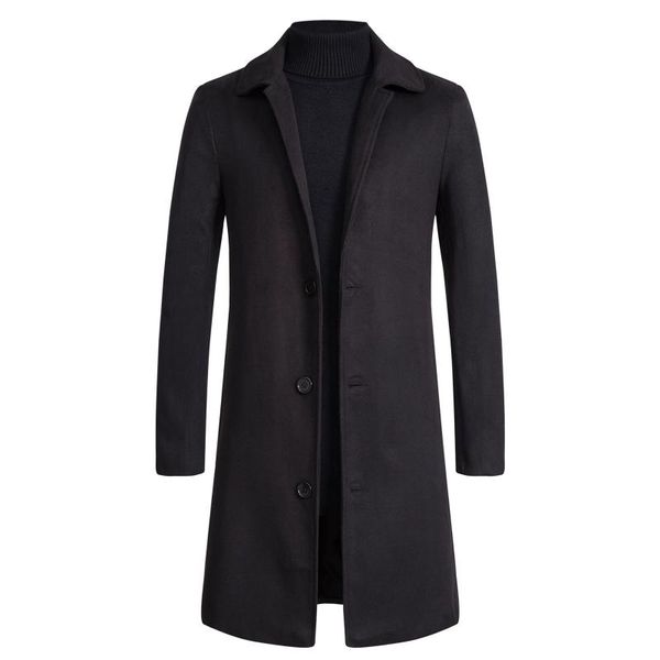 

men's jackets casual solid fashion long jacket winter warm single breasted turn-down collar woollen business overcoat, Black;brown