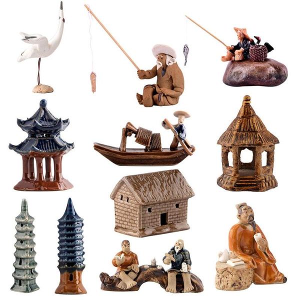 Objetos decorativos Figuras da miniatura chinês Cerâmica estatueta Bonsai Paisagem Ornamento Decoração Decore seu aquário com S