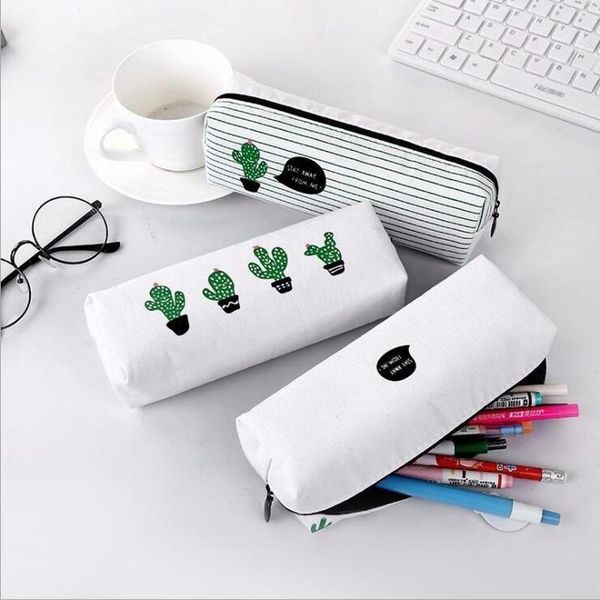 

1pc cactus pattern pencil bag portable canvas simple pens stationery case box women girls makeup lipstick pouch coin wallet bags