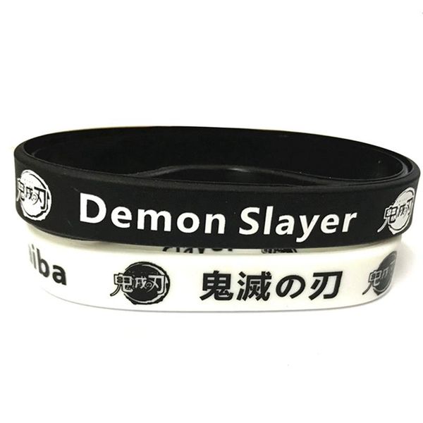 

charm bracelets anime demon slayer: kimetsu no yaiba sport wristband male rubber silicone men jewelry friends party gift, Golden;silver