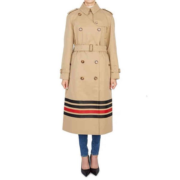 

dust coat shenzhen nanyou soft goods light luxury british style b home stripe contrast double breasted cotton windbreaker, Tan;black