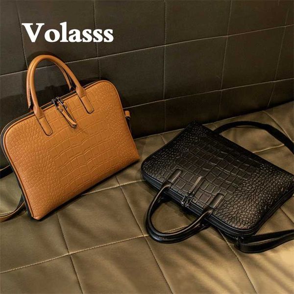 

2022 business women's briefcase leather handbag women 15.6 14 inch lapbag shoulder office bags for female briefcases 220124