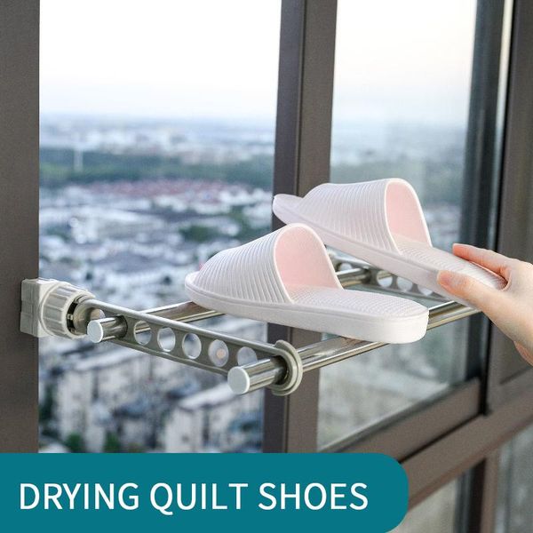 

8-hole multi-function drying rack window perforation windproof non-slip clothes hanging rod hangers & racks