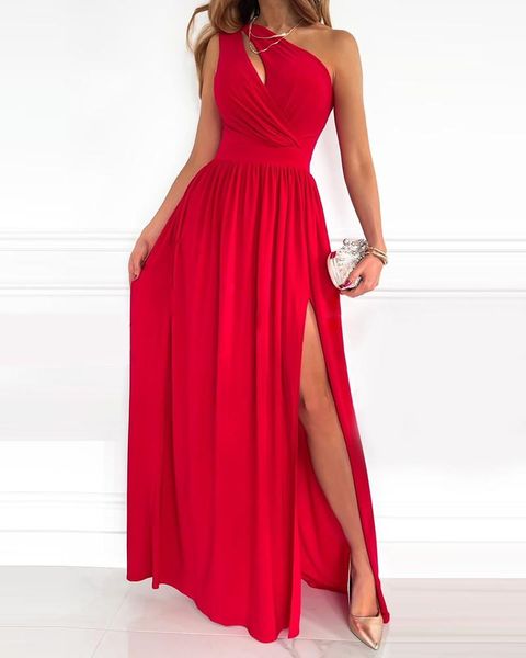 

casual dresses sleeveless beach dress ladies solid color one-shoulder backless long vestidos high waist summer clothes for women 2021, Black;gray