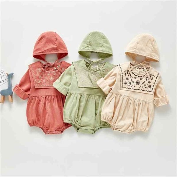 

spring arrival girls long sleeve cotton rompers kids embroidery 210528, Blue
