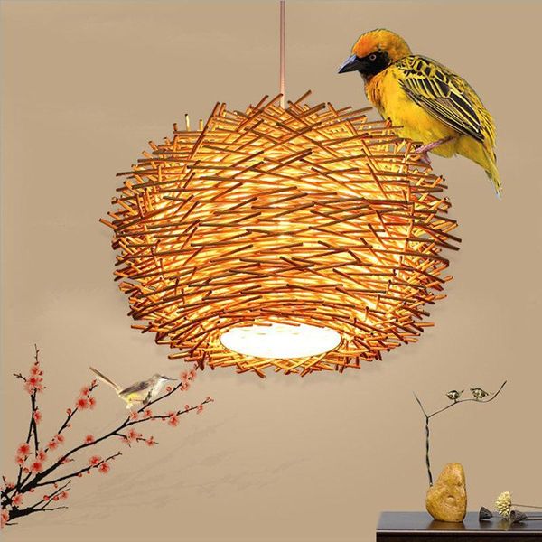 

chinese garden bird nest pendant lamp rattan light wood handmade restaurant cafe bar hanging lights bamboo chandelier lamparas lamps