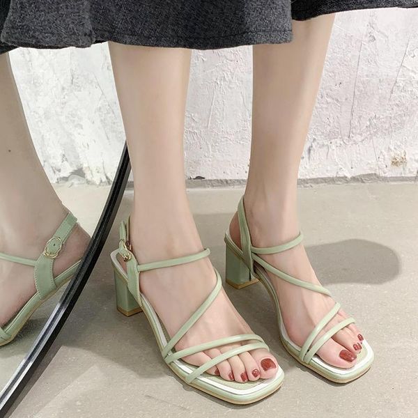

dress shoes back strap high heels rope sandals women summer narrow band open toe chunky heel classics outdoor 2021, Black