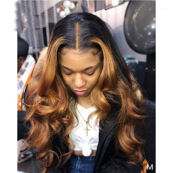 

ombre honey blonde 370 lace frontal glueless wig human hair with baby for women remy brazilian1, Black;brown