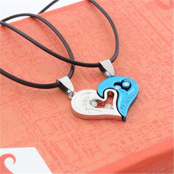 

pendant necklaces fashion friends honey love couple necklace 2 pcs/ set rainbow broken heart good friendship jewelry gift, Silver