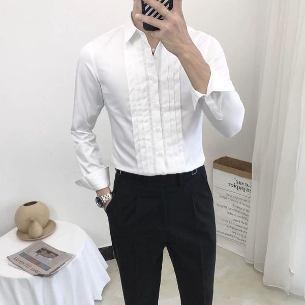 

men's casual shirts 2021 autumn shirt long sleeve british fashion folding design sense french slim white, White;black