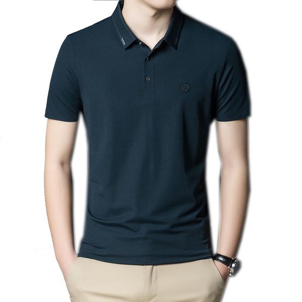 

men's polos mens shirt brand logo silk cotton short sleeve for summer solid business fashion smart casual a07160930, White;black