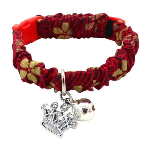

pet cloth craft collar for cats and small dogs with wrinkle flowers printed design bells adopting the insert buckle cat collars & leads