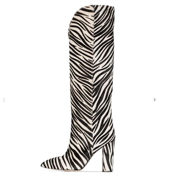 

boots black white contrast zebra print super high heels europe loose version personality knee-length large size women