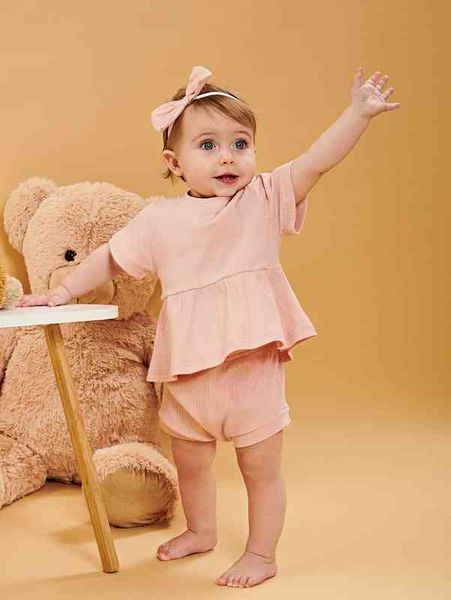 

baby solid peplum & shorts & headband she, White