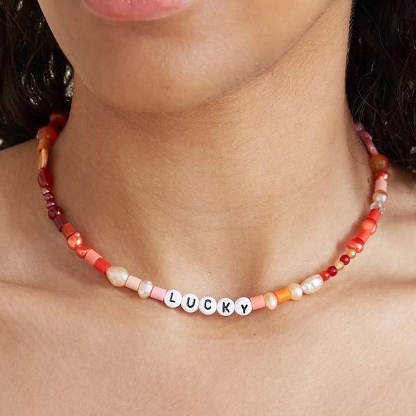 

chokers luxury bohemian boho red initial alphabet letter necklaces wald berlin lucky beads freshwater pearls women necklace wholesale, Golden;silver