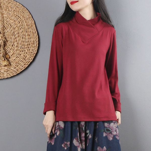 

dresses style literature casual art versatile solid color bottoming shirt women's chinese spring and autumn long sleeve v-neck original, Black;gray